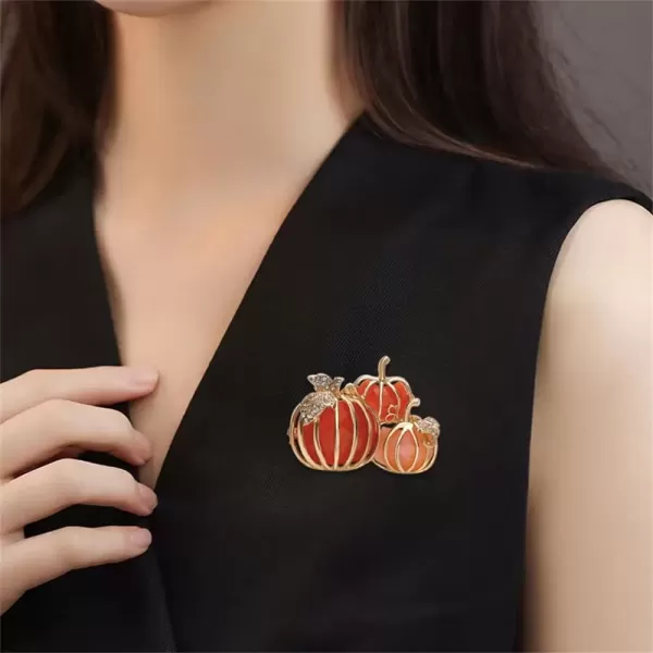 image3 Rhinestone Pumpkins Brooch Pin for Women Girls Gold Tone Fashion Crystal Halloween Thanksgiving Fruit Brooches Lapel Pins Cute Fall Holiday Festival Hat Bag Suit Dress Accessories Jewelry Gift