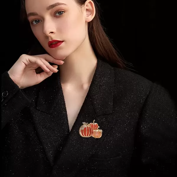 image3 Rhinestone Pumpkins Brooch Pin for Women Girls Gold Tone Fashion Crystal Halloween Thanksgiving Fruit Brooches Lapel Pins Cute Fall Holiday Festival Hat Bag Suit Dress Accessories Jewelry Gift