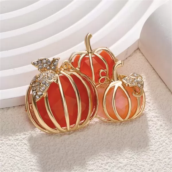 image3 Rhinestone Pumpkins Brooch Pin for Women Girls Gold Tone Fashion Crystal Halloween Thanksgiving Fruit Brooches Lapel Pins Cute Fall Holiday Festival Hat Bag Suit Dress Accessories Jewelry Gift
