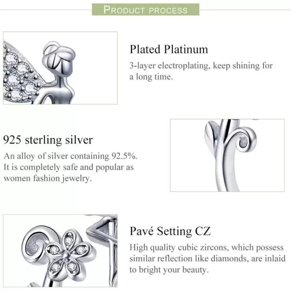 imageCZ Fairy Stud Earrings for Women Girls S925 Sterling Silver SilverTone Asymmtric TwoTone Cubic Zirconia Crystal Tinkerbell Angel Wings Tiny Stud Hypoallergenic Jewelry Gifts for Daughter