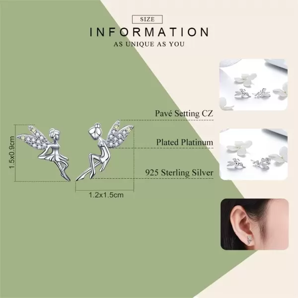 imageCZ Fairy Stud Earrings for Women Girls S925 Sterling Silver SilverTone Asymmtric TwoTone Cubic Zirconia Crystal Tinkerbell Angel Wings Tiny Stud Hypoallergenic Jewelry Gifts for Daughter