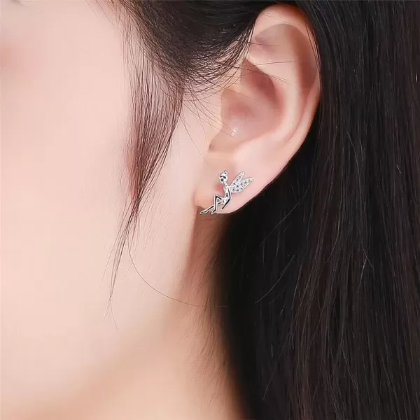 imageCZ Fairy Stud Earrings for Women Girls S925 Sterling Silver SilverTone Asymmtric TwoTone Cubic Zirconia Crystal Tinkerbell Angel Wings Tiny Stud Hypoallergenic Jewelry Gifts for Daughter
