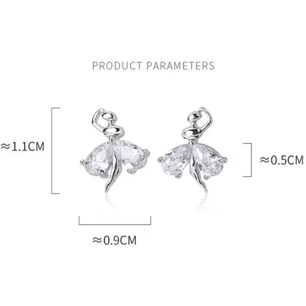 imageCrystal Ballet Dancer Sterling Silver Stud Earrings for Women CZ Nickel Free Tiny Small Dancing Ballerina Cartilage Cuff Tragus Lucky Post Dainty Cute Jewelry Gifts for Daughter