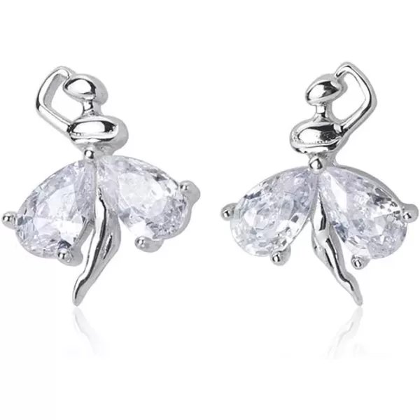 imageCrystal Ballet Dancer Sterling Silver Stud Earrings for Women CZ Nickel Free Tiny Small Dancing Ballerina Cartilage Cuff Tragus Lucky Post Dainty Cute Jewelry Gifts for Daughter
