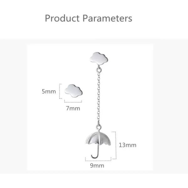 imageCute Cloud Umbrella Sterling Silver Small Stud Earrings for Women Hypoallergenic Nickel Free for Piercing Ear Huggie Asymmetrical Dangle Studs Earring Personalized Unique Jewelry