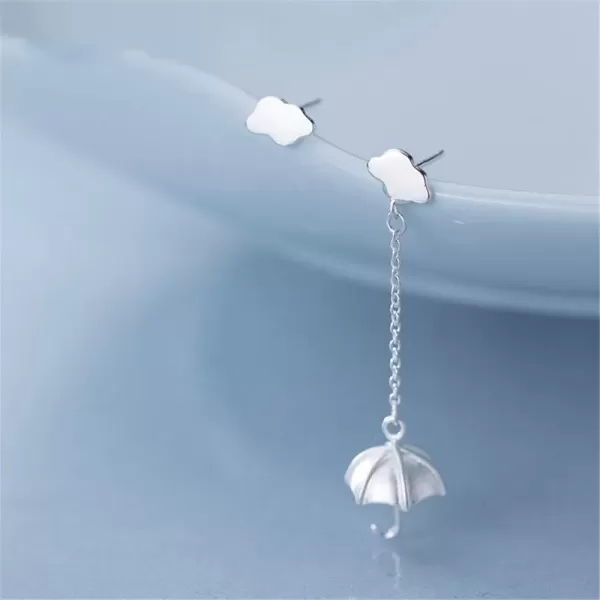 imageCute Cloud Umbrella Sterling Silver Small Stud Earrings for Women Hypoallergenic Nickel Free for Piercing Ear Huggie Asymmetrical Dangle Studs Earring Personalized Unique Jewelry