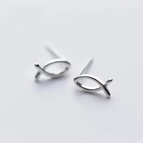 imageCute Fish Sterling Silver Tiny Stud Earrings for Women Hypoallergenic Minimalist Ichthus