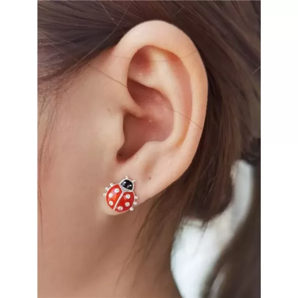 imageCute Ladybug Tiny Stud Earrings for Women Girls 925 Sterling Silver Hypoallergenic Dainty Red Bugs Black Head Small Lucky Post Tragus Fashion Animal Jewelry Birthday Christmas Gifts for Daughter