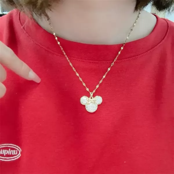 imageDainty CZ Lady Mouse Pendant Necklace for Women Teen Girls Surgical Stainless Steel Hypoallergenic Crystal Choker Chain Necklace Adjustable Comfortable Cute Birthday Holiday Jewelry Gifts 18inchGold