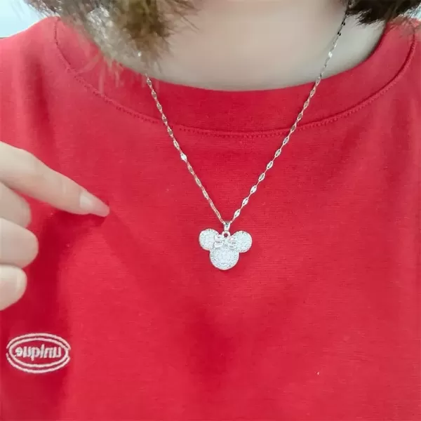 imageDainty CZ Lady Mouse Pendant Necklace for Women Teen Girls Surgical Stainless Steel Hypoallergenic Crystal Choker Chain Necklace Adjustable Comfortable Cute Birthday Holiday Jewelry Gifts 18inchSilver