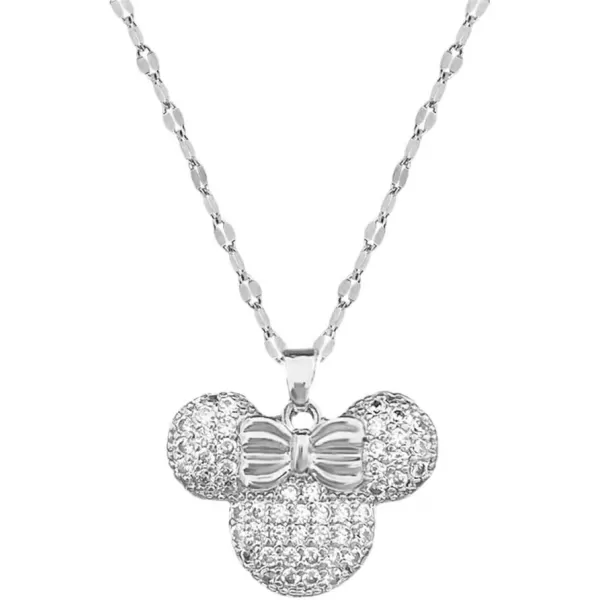imageDainty CZ Lady Mouse Pendant Necklace for Women Teen Girls Surgical Stainless Steel Hypoallergenic Crystal Choker Chain Necklace Adjustable Comfortable Cute Birthday Holiday Jewelry Gifts 18inchSilver