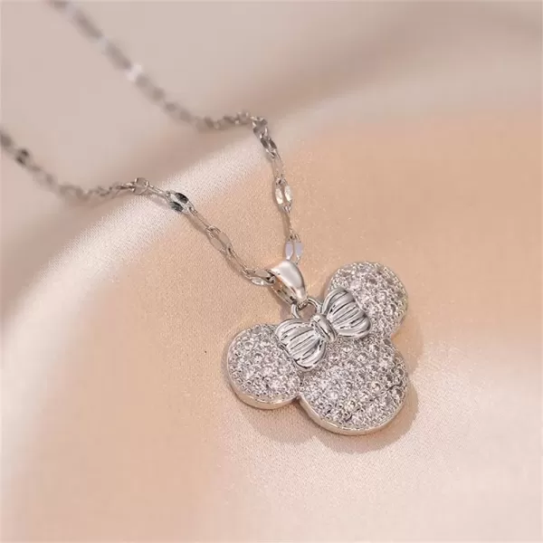 imageDainty CZ Lady Mouse Pendant Necklace for Women Teen Girls Surgical Stainless Steel Hypoallergenic Crystal Choker Chain Necklace Adjustable Comfortable Cute Birthday Holiday Jewelry Gifts 18inchSilver