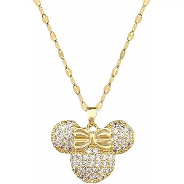 imageDainty CZ Lady Mouse Pendant Necklace for Women Teen Girls Surgical Stainless Steel Hypoallergenic Crystal Choker Chain Necklace Adjustable Comfortable Cute Birthday Holiday Jewelry Gifts 18inchGold