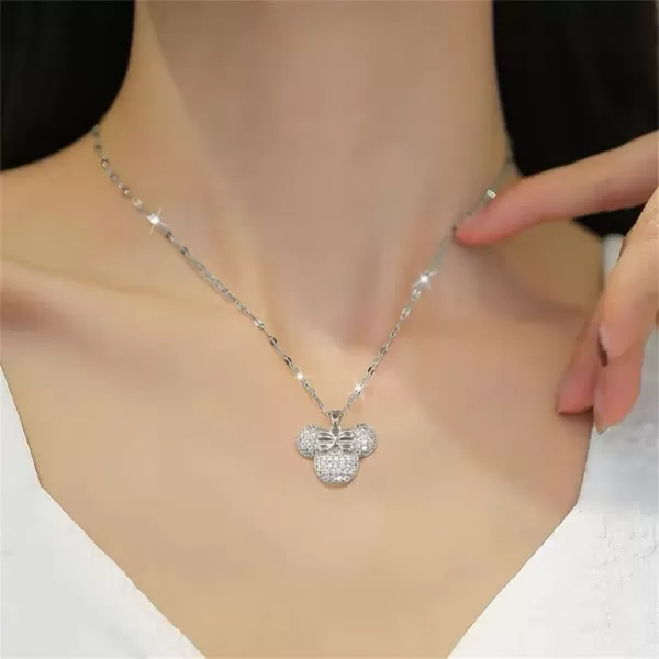 imageDainty CZ Lady Mouse Pendant Necklace for Women Teen Girls Surgical Stainless Steel Hypoallergenic Crystal Choker Chain Necklace Adjustable Comfortable Cute Birthday Holiday Jewelry Gifts 18inchSilver