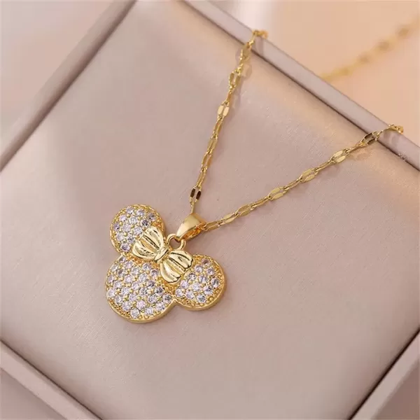 imageDainty CZ Lady Mouse Pendant Necklace for Women Teen Girls Surgical Stainless Steel Hypoallergenic Crystal Choker Chain Necklace Adjustable Comfortable Cute Birthday Holiday Jewelry Gifts 18inchGold