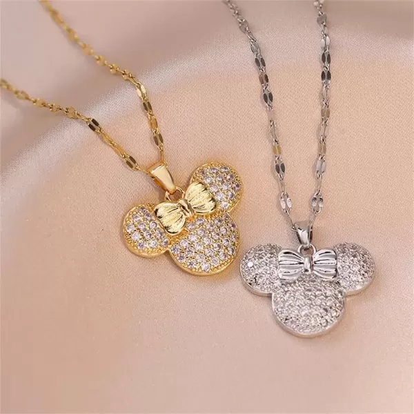 imageDainty CZ Lady Mouse Pendant Necklace for Women Teen Girls Surgical Stainless Steel Hypoallergenic Crystal Choker Chain Necklace Adjustable Comfortable Cute Birthday Holiday Jewelry Gifts 18inchSilver