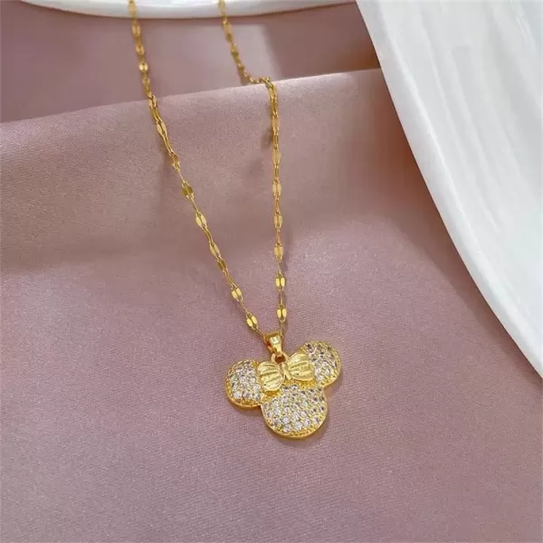 imageDainty CZ Lady Mouse Pendant Necklace for Women Teen Girls Surgical Stainless Steel Hypoallergenic Crystal Choker Chain Necklace Adjustable Comfortable Cute Birthday Holiday Jewelry Gifts 18inchGold