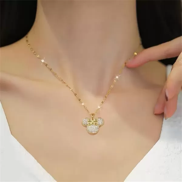 imageDainty CZ Lady Mouse Pendant Necklace for Women Teen Girls Surgical Stainless Steel Hypoallergenic Crystal Choker Chain Necklace Adjustable Comfortable Cute Birthday Holiday Jewelry Gifts 18inchGold