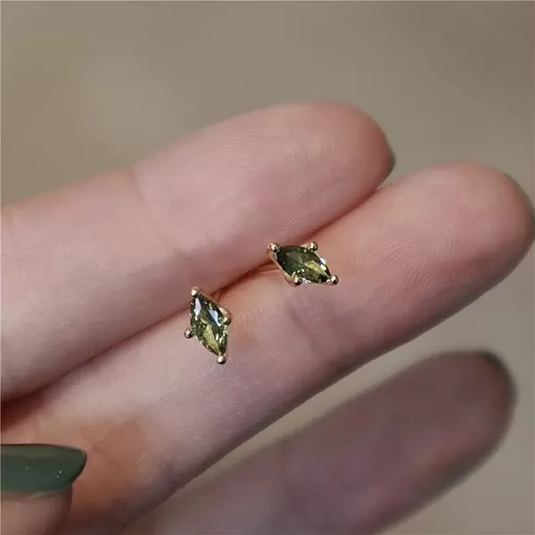 imageMinimalist Green Peridot 925 Sterling Silver Small Stud Earrings for Women GoldTone Tiny Mini Crystal Birthstone Studs Cartilage Tragus Post Hypoallergenic Piercing Birthday Jewelry Gifts