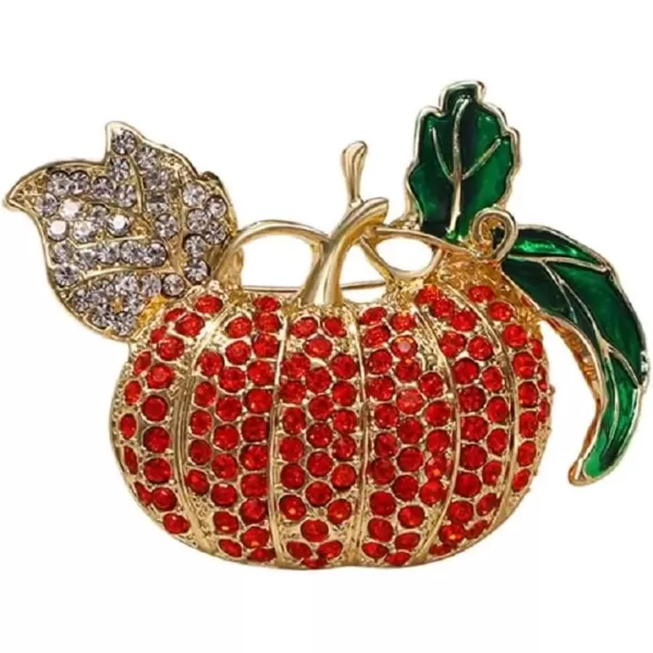 imageRhinestone Fall Holiday Pumpkin Brooch Pin for Women Men Unisex Gold Plated Fashion Dainty Enamel Crystal Fruit Leaf Brooches Lapel Pins Dress Accessories Halloween Party JewelryCZ