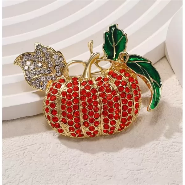 imageRhinestone Fall Holiday Pumpkin Brooch Pin for Women Men Unisex Gold Plated Fashion Dainty Enamel Crystal Fruit Leaf Brooches Lapel Pins Dress Accessories Halloween Party JewelryCZ