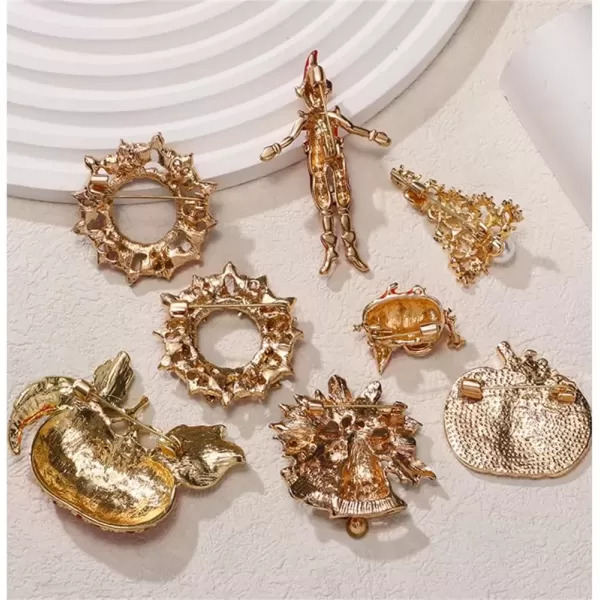 imageRhinestone Fall Holiday Pumpkin Brooch Pin for Women Men Unisex Gold Plated Fashion Dainty Enamel Crystal Fruit Leaf Brooches Lapel Pins Dress Accessories Halloween Party JewelryCZ