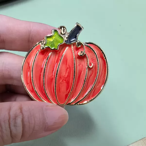imageRhinestone Fall Holiday Pumpkin Brooch Pin for Women Men Unisex Gold Plated Fashion Dainty Enamel Crystal Fruit Leaf Brooches Lapel Pins Dress Accessories Halloween Party JewelryClassic