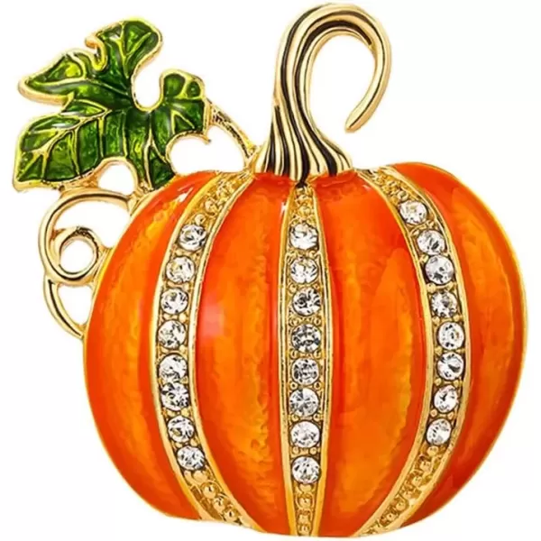 imageRhinestone Pumpkin Brooch Pin for Women Girls Gold Tone Fashion Enamel Halloween Thanksgiving Green Leaf Brooches Lapel Pins Cute Fall Holiday Festival Hat Bag Suit Dress Accessories Jewelry Gift Souvenir