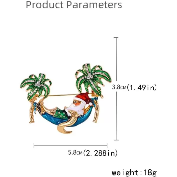 imageSanta Claus on Vacation Brooch Pin for Women Girls Unisex GoldTone Fashion Rhinestone Green Hawaii Palm Tree Christmas Brooch Lapel Pins Cute Funny Dress Accessories Xmas Holiday Jewelry Gift Souvenir