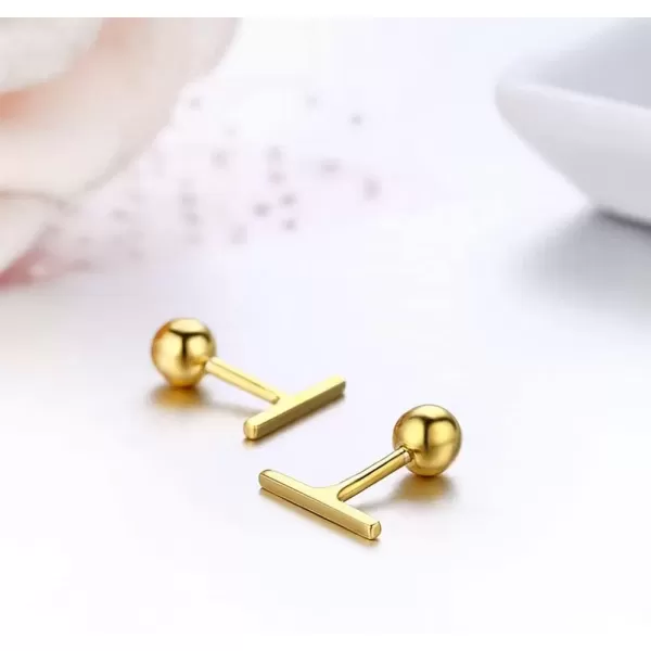imageSterling Silver Mini Bar Earrings for Women Girls 14K Gold Plated Minimalist Tiny Short Bars 20g Barbell 4mm Ball Stud Tragus Post Screw Back Hypoallergenic Dainty JewelryGolden