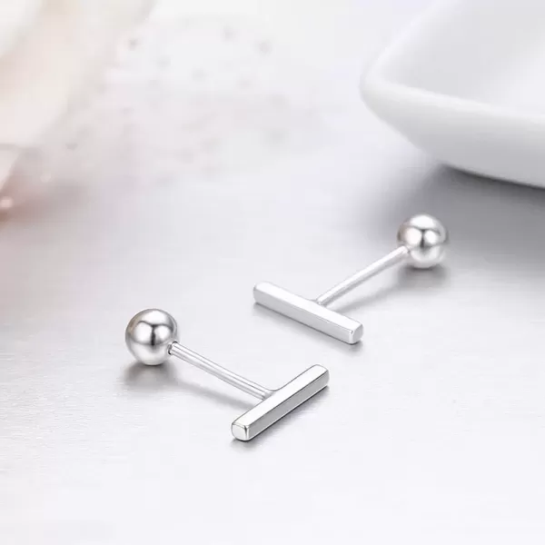 imageSterling Silver Mini Bar Earrings for Women Girls 14K Gold Plated Minimalist Tiny Short Bars 20g Barbell 4mm Ball Stud Tragus Post Screw Back Hypoallergenic Dainty JewelrySilvery