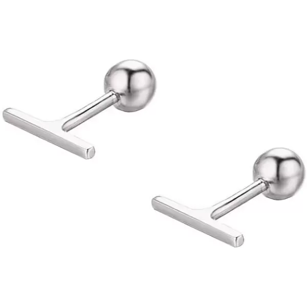 imageSterling Silver Mini Bar Earrings for Women Girls 14K Gold Plated Minimalist Tiny Short Bars 20g Barbell 4mm Ball Stud Tragus Post Screw Back Hypoallergenic Dainty JewelrySilvery