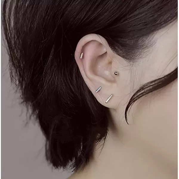 imageSterling Silver Mini Bar Earrings for Women Girls 14K Gold Plated Minimalist Tiny Short Bars 20g Barbell 4mm Ball Stud Tragus Post Screw Back Hypoallergenic Dainty JewelrySilvery