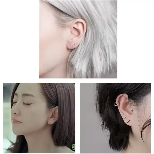 imageSterling Silver Mini Bar Earrings for Women Girls 14K Gold Plated Minimalist Tiny Short Bars 20g Barbell 4mm Ball Stud Tragus Post Screw Back Hypoallergenic Dainty JewelrySilvery