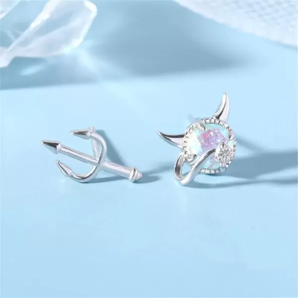 imageTiny Cute Devil Stud Earrings for Women 925 Sterling Silver Hypoallergenic Asymmetrical Crystal Artificial Moonstone Monster Post Christmas Halloween Party Gift