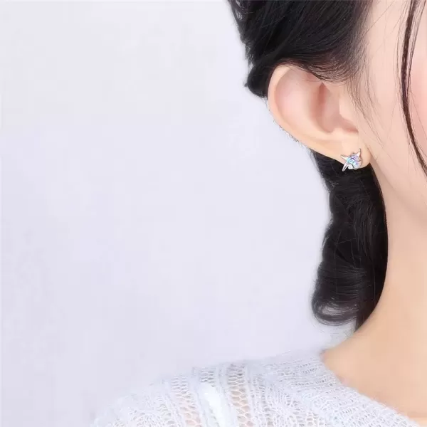 imageTiny Cute Devil Stud Earrings for Women 925 Sterling Silver Hypoallergenic Asymmetrical Crystal Artificial Moonstone Monster Post Christmas Halloween Party Gift
