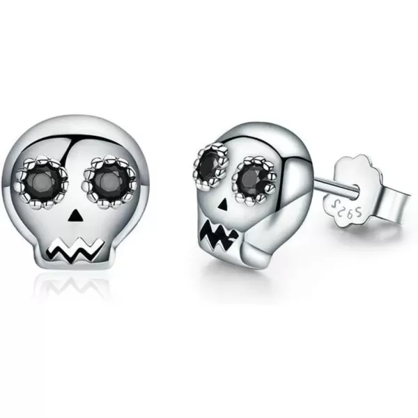 imageTiny Skull Stud Earrings for Women Men 925 Sterling Silver Black Crystal Eye Devil Ghost Studs Tragus Hypoallergenic Fashion Punk Post Pin Unisex Halloween Gifts