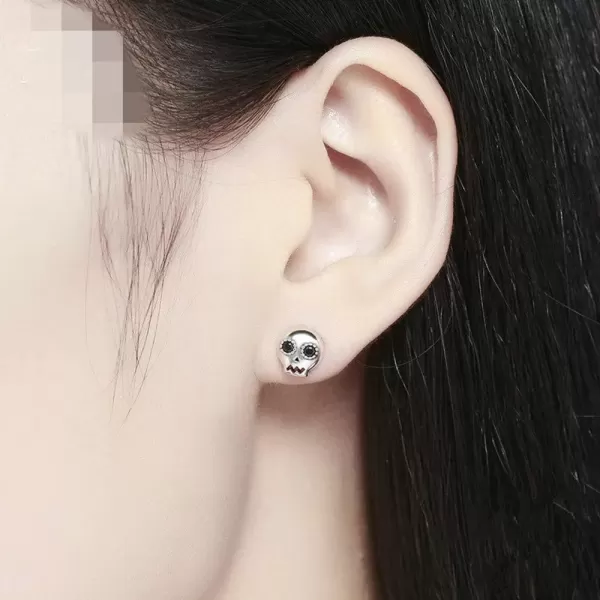 imageTiny Skull Stud Earrings for Women Men 925 Sterling Silver Black Crystal Eye Devil Ghost Studs Tragus Hypoallergenic Fashion Punk Post Pin Unisex Halloween Gifts