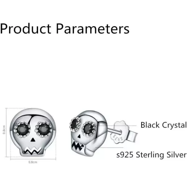 imageTiny Skull Stud Earrings for Women Men 925 Sterling Silver Black Crystal Eye Devil Ghost Studs Tragus Hypoallergenic Fashion Punk Post Pin Unisex Halloween Gifts