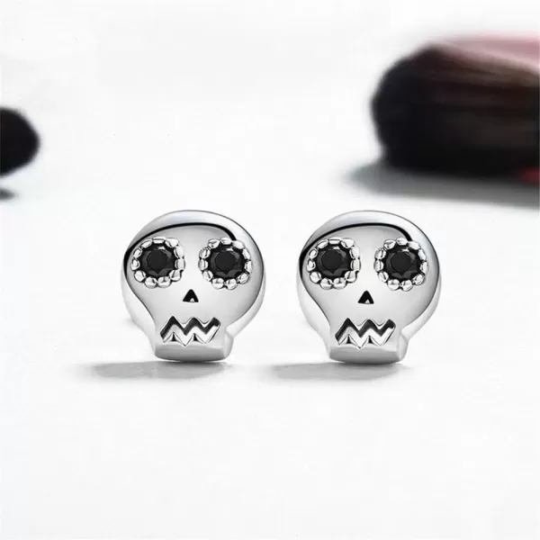 imageTiny Skull Stud Earrings for Women Men 925 Sterling Silver Black Crystal Eye Devil Ghost Studs Tragus Hypoallergenic Fashion Punk Post Pin Unisex Halloween Gifts