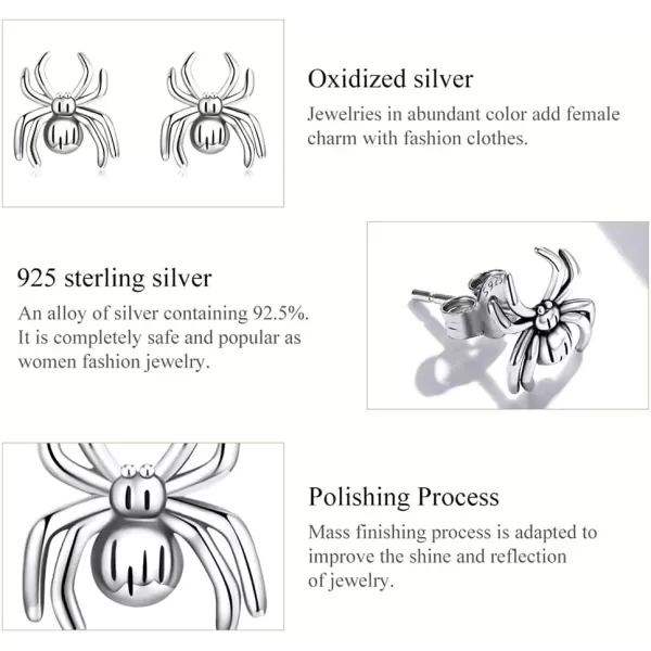 imageVintage Spider Stud Earrings for Women Girls 925 Sterling Silver Hypoallergenic Halloween Small Animal Pet Cartilage Tragus Post Creative 3D Jewelry Unique Gifts for Friend