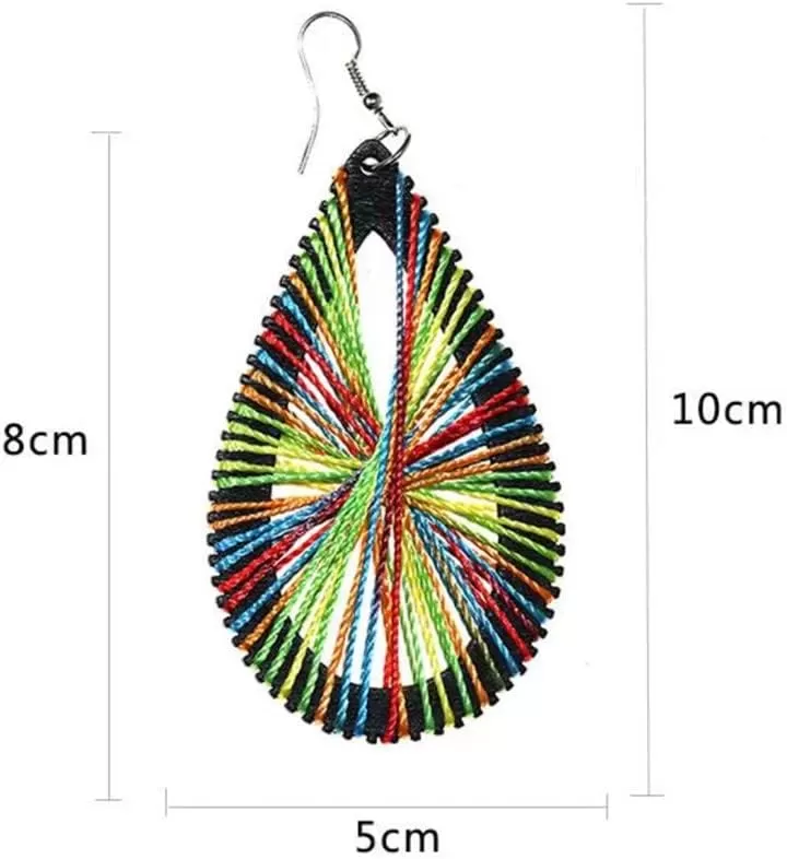 imageBoho Wooden Teardrop with Colorful Cotton Statement Drop Dangle Earrings for Women Vintage Handmade Big Black Wood Lightweight Ethnic Bohemian Jewelry