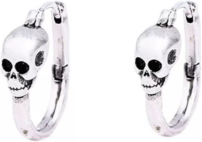 imageMinimalist Skull Hoop Earrings for Women Unisex Silver Tone Small Cartilage Huggie Hoops Hypoallergenic Vintage Gothic Halloween Jewelry