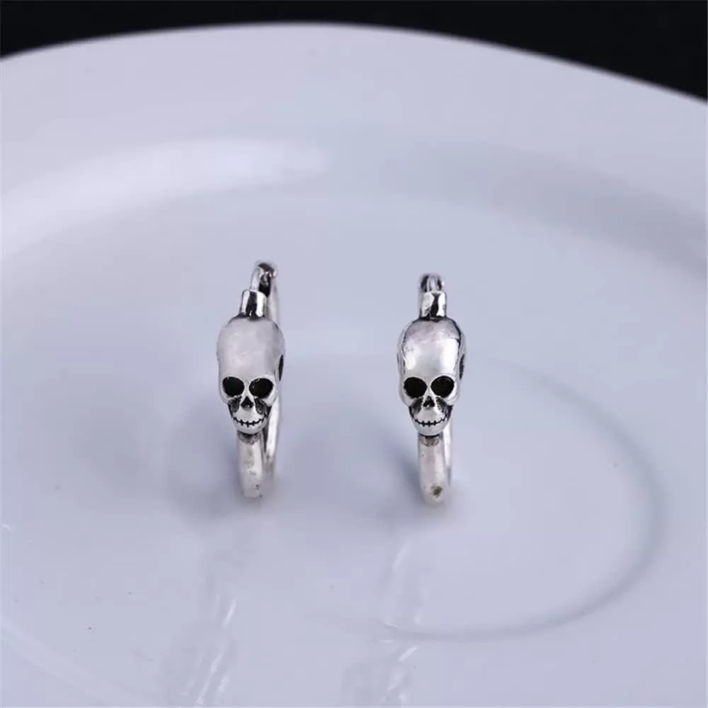 imageMinimalist Skull Hoop Earrings for Women Unisex Silver Tone Small Cartilage Huggie Hoops Hypoallergenic Vintage Gothic Halloween Jewelry