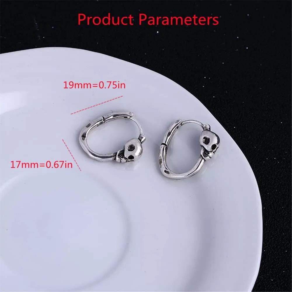 imageMinimalist Skull Hoop Earrings for Women Unisex Silver Tone Small Cartilage Huggie Hoops Hypoallergenic Vintage Gothic Halloween Jewelry