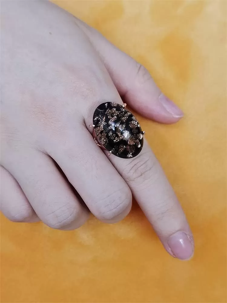 imageVintage Agage Ring for Women Rose Gold Plated Chunky Dome Black Artificial Band Ring Comfort Fit Boho Bollywood Turkish Style Jewelry Size 8