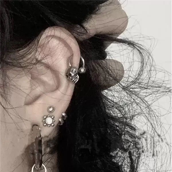image16G Skull Bead Cartilage Huggie Hoop Earrings for Women Stainless Steel Vintage Small Skeleton 4mm Ball Back Stud Earring Hypoallergenic Punk Halloween Body Piercing Jewelry Unisex