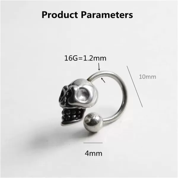 image16G Skull Bead Cartilage Huggie Hoop Earrings for Women Stainless Steel Vintage Small Skeleton 4mm Ball Back Stud Earring Hypoallergenic Punk Halloween Body Piercing Jewelry Unisex