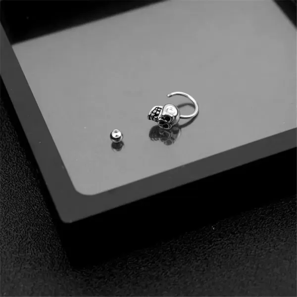 image16G Skull Bead Cartilage Huggie Hoop Earrings for Women Stainless Steel Vintage Small Skeleton 4mm Ball Back Stud Earring Hypoallergenic Punk Halloween Body Piercing Jewelry Unisex