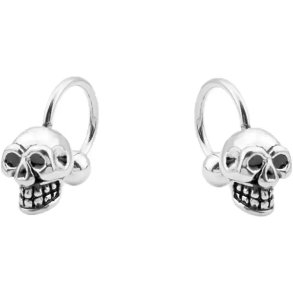 image16G Skull Bead Cartilage Huggie Hoop Earrings for Women Stainless Steel Vintage Small Skeleton 4mm Ball Back Stud Earring Hypoallergenic Punk Halloween Body Piercing Jewelry Unisex